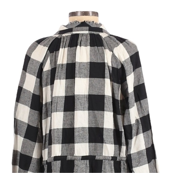 Christophe Sauvat Embroidered Black Check Tunic Dress Size S Relaxed Tie Waist - Picture 5 of 9